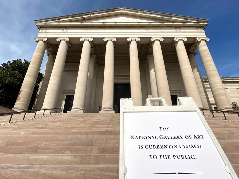 A sign indicates that the National Gallery of Art has been closed to the public due to the coronavirus threat in Washington, US. Reuters