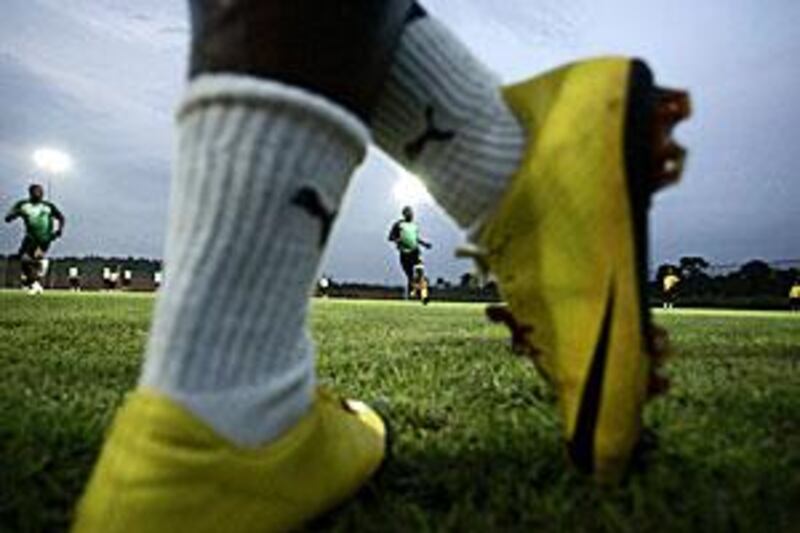 Ghana's players train in Cabinda ahead of their Group B match against the Ivory Coast tonight.