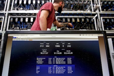 An employee works on a Bitcoin mining computer as a PC screen shows the fluctuations in Bitcoin exchange rates at Bitminer Factory in Florence, Italy. The cryptocurrency's performance over the past 10 years, even with its huge run-up and subsequent mega-crash, leaves all others in the dust. Reuters