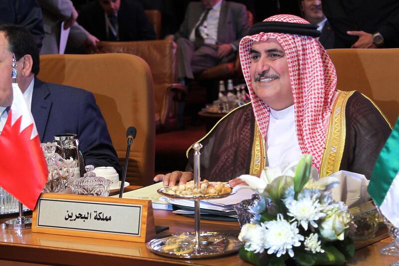 Bahraini Minister of Foreign Affairs Khalid bin Ahmed Al Khalifa attends a preparatory meeting of Arab Foreign Ministers ahead of the 29th Summit of the Arab League in Riyadh, Saudi Arabia.  Ahmed Yosri / EPA