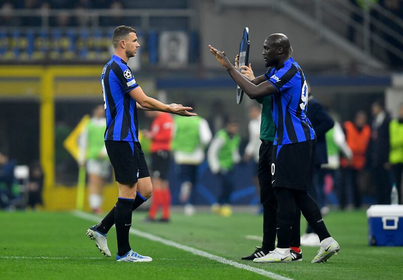 Inter's Romelu Lukaku comes on as a substitute to replace Edin Dzeko. Reuters