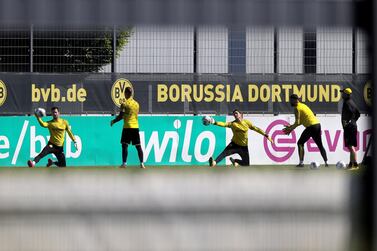 Borussia Dortmund players during training on Thursday, May 7. Dortmund are set to take on local rivals Schalke when the Bundesliga resumes on May 16. EPA