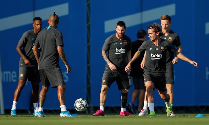Barcelona players preparing for the visit of Inter Milan for the game at Camp Nou. EPA