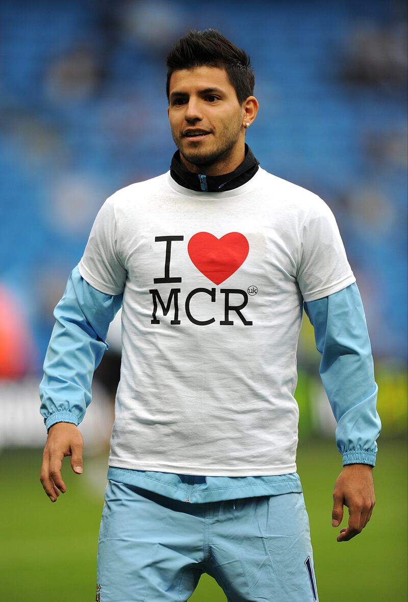 Sergio Aguero ahead of his Manchester City debut where he scored two in the Premier League win over Swansea City in August, 2011. PA