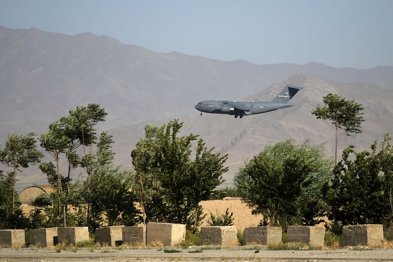 A US military air force lands at the US military base in Bagram in Afghanistan.