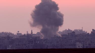 Smoke rises near the Israel-Gaza border on Wednesday after an Israeli air strike. Reuters