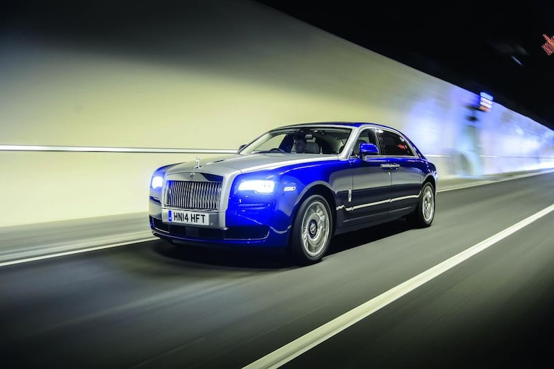 The Rolls-Royce Ghost Series II’s updates include subtle exterior changes, above, to its radiator grille, bonnet and Spirit of Ecstasy mascot, while its interior, below, has been improved with new technology. Photos courtesy Rolls-Royce Motor Cars

