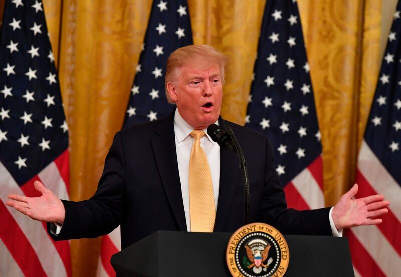 US President Donald Trump gestures as he speaks at the Presidential Social Media Summit at the White House in Washington, DC, on July 11, 2019. / AFP / Nicholas Kamm
