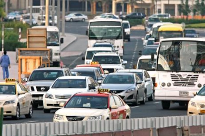 Dubai - September 12, 2011- Evening rush hour traffic in Jumeriah Lakes Towers area in Dubai, September 12, 2011. (Photo by Jeff Topping/The National) 

 