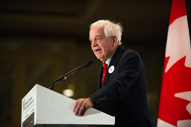 (FILES) In this file photo taken on March 16, 2016 (FILES) In this file photo taken on March 16, 2016, Canada's Immigration, Citizenship and Refugees Minister John McCallum speaks at the board of trade of Metropolitan Montreal. Canadian Prime Minister Justin Trudeau on Saturday, January 26, 2019 said he had sought and accepted the resignation of Ottawa's ambassador to China, a move which followed the diplomat's controversial remarks over the US extradition request for a top Huawei executive. "Last night I asked for and accepted John McCallum's resignation as Canada's Ambassador to China," Trudeau said in a statement that did not explain why the decision had been taken.  / AFP / ALICE CHICHE
