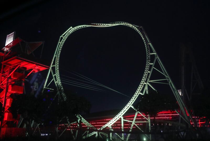 Ferrari World rollercoaster on Yas Island joins the Expo 2020 Dubai countdown. Khushnum Bhandari/ The National