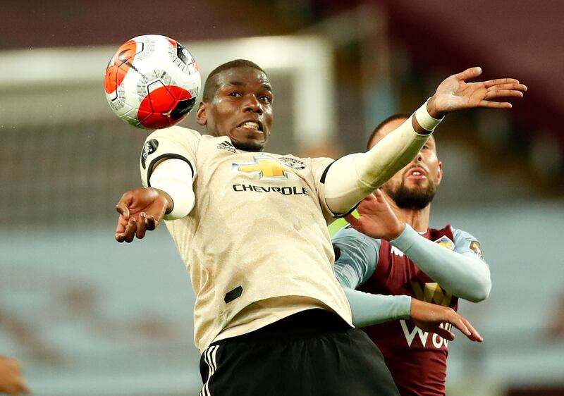 Manchester United's Paul Pogba attempts to control the ball during the match against Aston Villa. AP