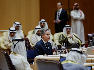 U. S.  Secretary of State Antony Blinken attends a Joint Ministerial Meeting of the GCC-U. S.  Strategic Partnership to discuss the humanitarian crises faced in Gaza, in Riyadh, Saudi Arabia, April 29, 2024.  REUTERS / Evelyn Hockstein / Pool