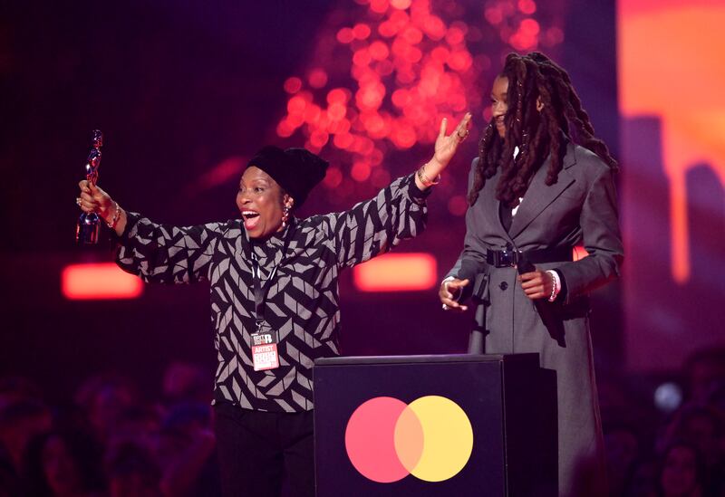 Little Simz receives the award for Best New Artist next to her mother. Getty Images
