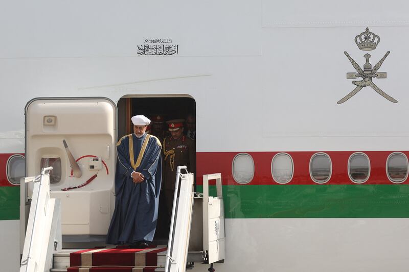 Oman's Sultan Haitham bin Tariq arrives at Mehrabad Airport in Tehran, Iran. Reuters