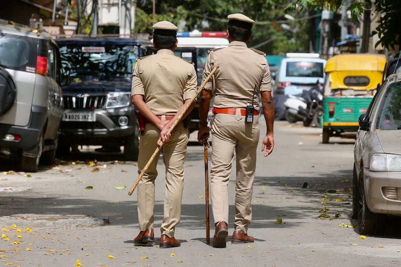 Indian police officers patrol in Bangalore, India, September 22, 2022.  EPA