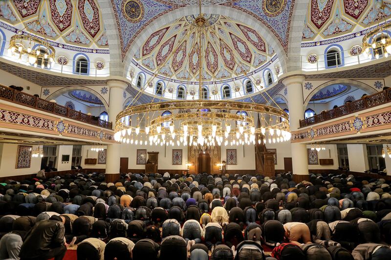 Faithful pray during the first Friday mass prayer of the holy month of Ramadan inside the Merkez Mosque in the Marxloh district of Duisburg, Germany. EPA