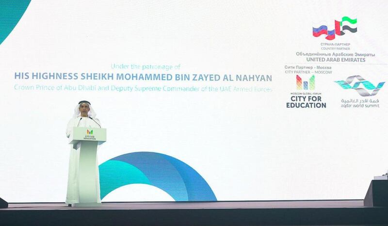 Sheikh Saif bin Zayed delivers his keynote speech at the Aqdar World Summit in Moscow.  All photos Courtesy of Aqdar World Summit