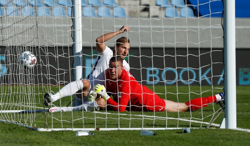 England captain Harry Kane celebrates scoring in the first half against Iceland before it was wrongly disallowed for offside, during the Uefa Nations League  match in Reykjavik on Saturday, September 5. England won the game 1-0. Reuters