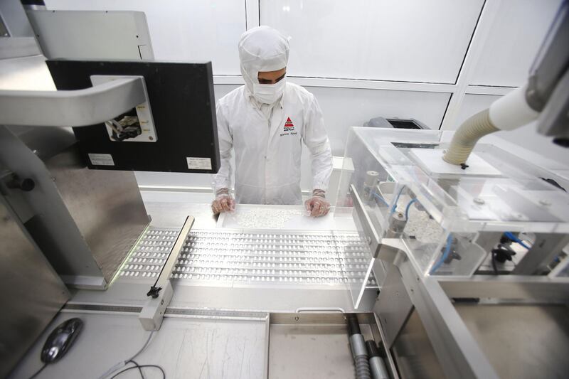 A Photo shows a part of developing and manufacturing pharmaceutical products at the labs of Hikma in Amman, Jordan. Hikma Pharmaceuticals is a fast growing multinational pharmaceutical group which was founded in 1978 in Jordan.  (Salah Malkawi for The National) *** Local Caption ***  SM_Hikma_080.jpg