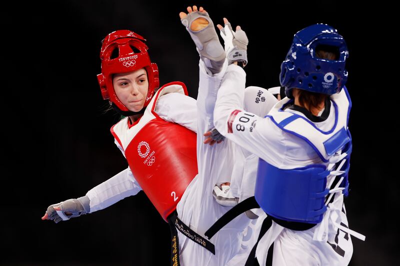 Semberg Abishag (L) of Israel won a taekwondo bronze in Tokyo.