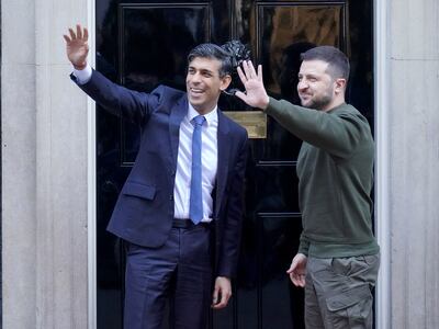 Volodymyr Zelenskyy and Rishi Sunak outside No 10 Downing Street in London, during a previous visit by Ukraine's President. PA  