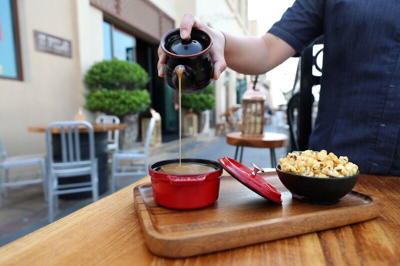 3 Fils and Brix's Ramadan dessert offering, Date with the Moon, which comprises date pudding, caramel sauce and popcorn ice cream.