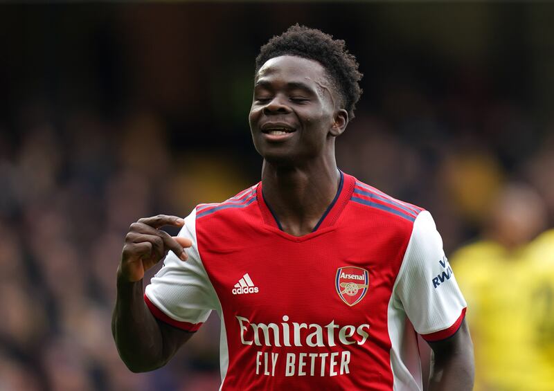 Bukayo Saka gave Arsenal a 2-1 lead before the half-time whistle. PA