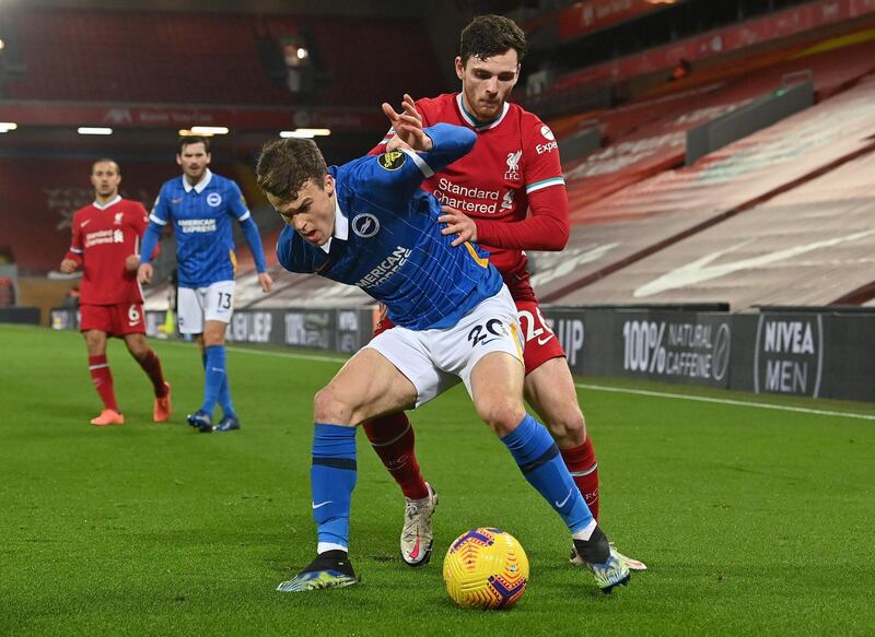 Andrew Robertson - 5. The Scot is nowhere near as dangerous going forward when Mane is not in the side. Brighton deployed March to keep the left-back occupied defensively and the tactic worked . AFP