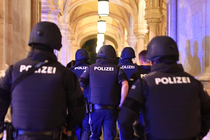 Armed police control a passage near the opera in central Vienna following a terrorist attack. AFP