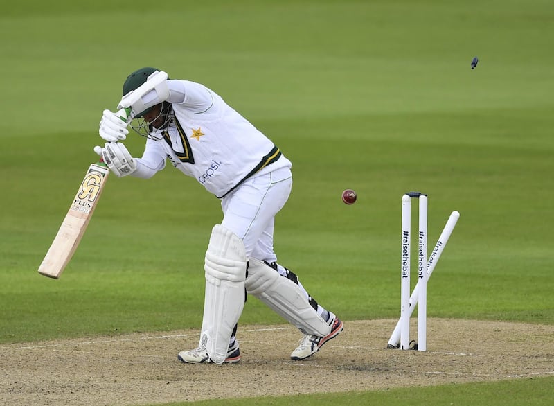Pakistan opener Abid Ali is bowled out by England fast-bowler Jofra Archer during Day 1 of the first Test at Old Trafford in Manchester, on Wednesday, August 5. AP