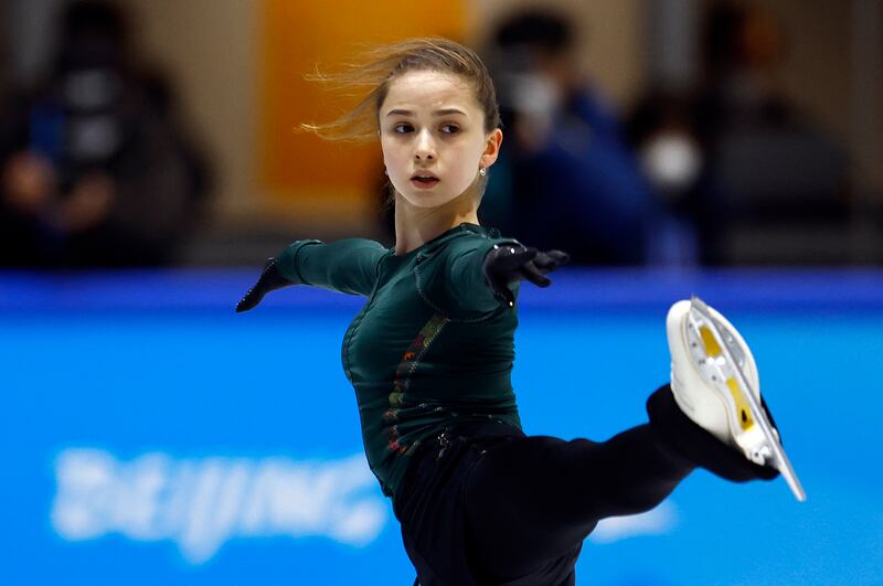 Kamila Valieva of the Russian Olympic Committee during training. Reuters