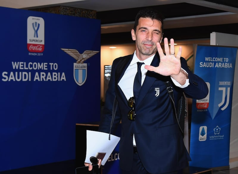 Gianluigi Buffon  of Juventus arrives at Riyadh Airport, Saudi Arabia.  Getty