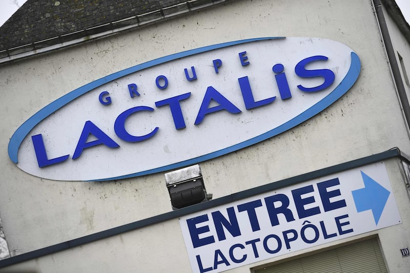 A picture taken on January 12, 2018 shows the logo on the headquarters builing of French dairy group Lactalis in Laval, western France. 
France said on January 11 there has been a "major dysfunction" in a recall of baby milk after stores sold potentially contaminated products despite having been ordered to take them off their shelves. Lactalis, one of the world's largest producers of dairy products, in December issued a recall of all products made at its factory in Craon, northwest France, after discovering salmonella bacteria at the site. / AFP PHOTO / DAMIEN MEYER