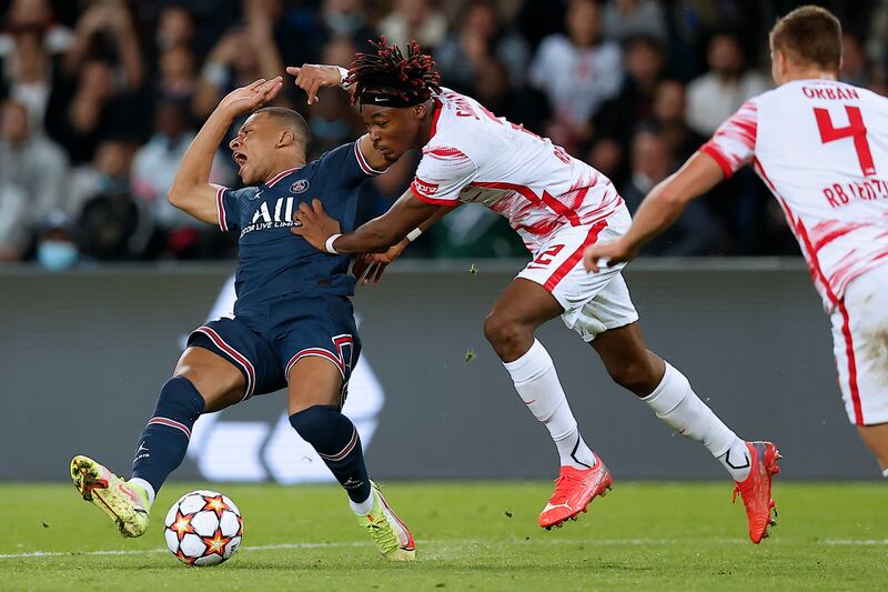 Mohamed Simakan - 6: Booked for first-half foul on Mendes on edge of Leipzig box that PSG wasted. Clumsy push on Mbappe to give away penalty that Messi converted. Not the first and won’t be last defender to struggle with French attacker’s pace. EPA