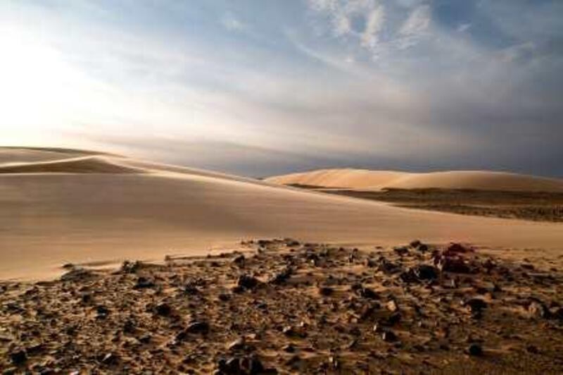 Western Desert, Egypt -- January 2009 -- Sand dunes at the summit of the Gilf Kebir plateau near Samir Lama's monument. (John Zada for The National) *** Local Caption ***  TR09MA-LIBYA 01.jpg