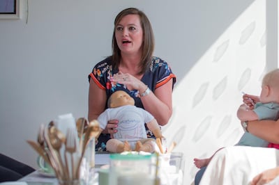 Louise Atkinson, founder of Dou La La in Dubai, teaches parents the right techniques to perform an infant massage themselves