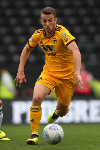DERBY, ENGLAND - JULY 28:  Diogo Jota of Wolverhampton Wanderers during a pre-season friendly match between Derby County and Wolverhampton Wanderers at Pride Park on July 28, 2018 in Derby, England.  (Photo by Alex Livesey/Getty Images)