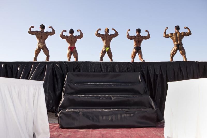 An image of a bodybuilding competition in Dubai, which is now part of the photographer Jaime Puebla's Cabinet of Curiosities solo exhibition at Gulf Photo Plus. 