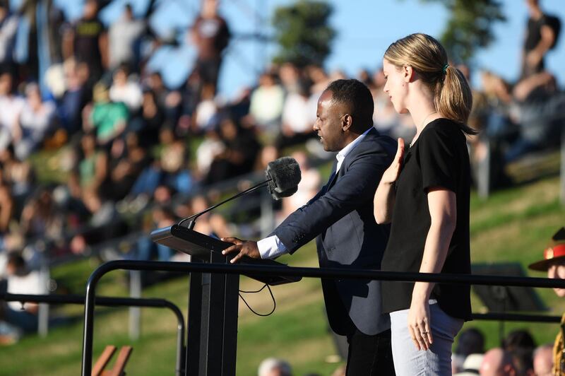 Speakers at the Wellington Vigil held at the Basin Reserve on March 17, 2019. Getty Images