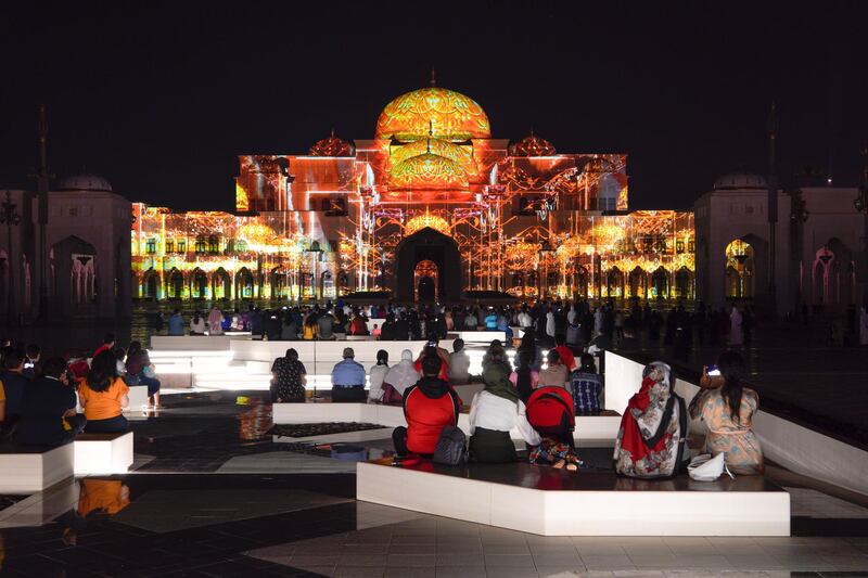 Abu Dhabi, United Arab Emirates, December, 1, 2020.  The 49th UAE National Day celebrations at Qasr Al Watan.  Projector show, Palace in Motion, Colors of the UAE.
Victor Besa/The National
Section:  National News