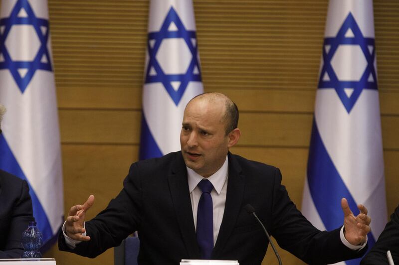 Naftali Bennett, Israeli's new prime minister and leader of the Yamina party, speaks during a meeting of the new government at the Knesset in Jerusalem, Israel. Bloomberg