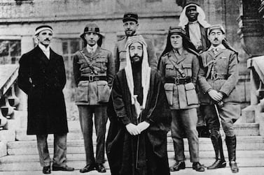 King Faisal I of Iraq, centre, the grandfather of King Faisal II at the 1919 Peace Conference in Paris. Behind him to the right is Lawrence of Arabia. Faisal II was killed in a 1958 coup that toppled the Hashemite monarchy and ushered a history of perpetual bloodshed. Getty