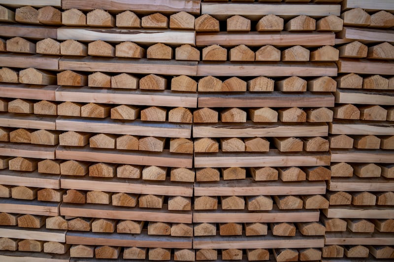 Willow cleft used to make cricket bats stacked up for seasoning at a factory in Awantipora, south of Srinagar.