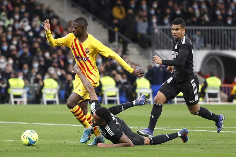 Ousmane Dembele – 9. Right in a high press and lost possession to Kroos to set up a 7th minute attack. Drew a save from Courtois on 13. Perfect cross for Aubameyang for the opener. And the perfect corner for the second goal. Involved in the third, too. Started to lose the ball more in the second half and was brought off after 79. EPA