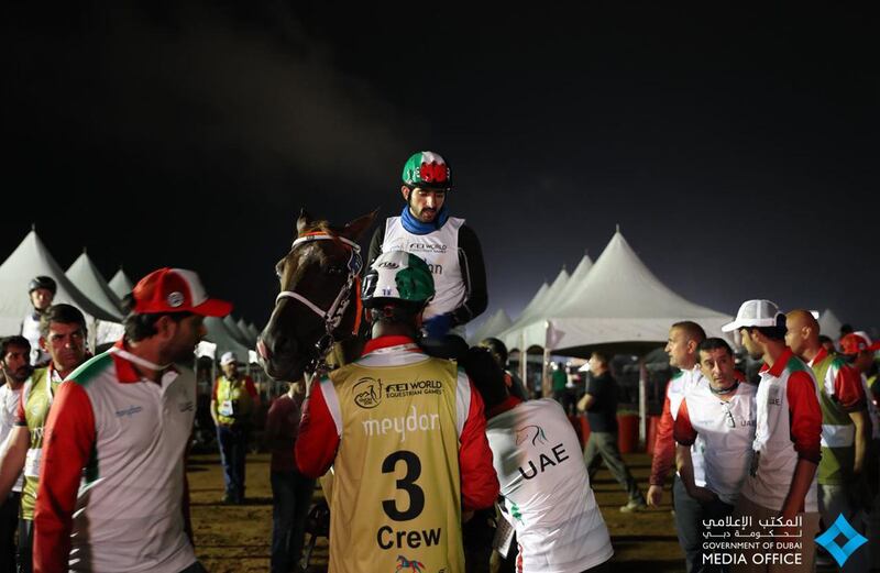 Dubai Crown Prince Hamdan bin Mohammed leads UAE riders at the Endurance Competition held as part of the FEI World Equestrian Games in Tryon, North Carolina. From Dubai Media Office Twitter account
