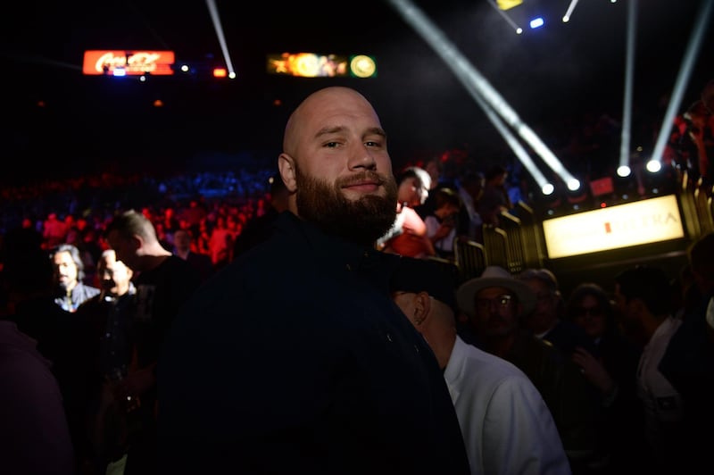 Philadelphia Eagles offensive lineman Lane Johnson attends the WBC heavyweight title bout between Deontay Wilder and Tyson Fury at MGM Grand Garden Arena.