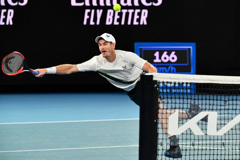 Britain's Andy Murray hits a return against Italy's Matteo Berrettini. AFP