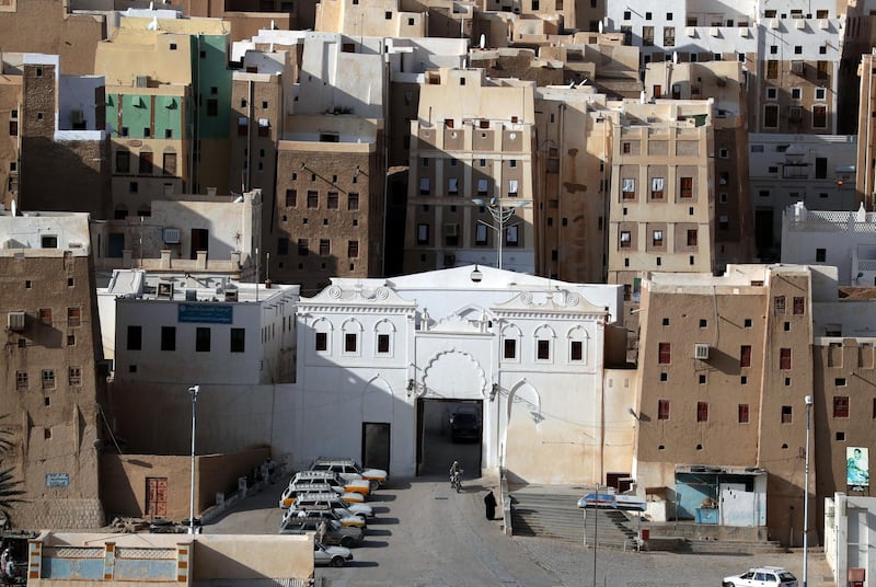 Mandatory Credit: Photo by YAHYA ARHAB/EPA-EFE/Shutterstock (10442601t)
A general view shows the gate of the ancient fortified city of Shibam, Yemen, 08 October 2019 (issued 12 October 2019). The World Heritage Committee has inscribed Yemen's ancient walled city of Shibam on the List of World Heritage in Danger due to potential threat from the armed conflict in the Arab country. Shibam is the oldest metropolis in the world to use vertical construction, which dates back to the 16th century. It is famed as the Manhattan of Desert because of its 600 inhabitable mud-built 'skyscrapers' which are seven or eight stories high. It was declared a World Cultural Heritage site by the UNESCO in 1982.
The ancient walled city of Shibam in Yemen - 12 Oct 2019