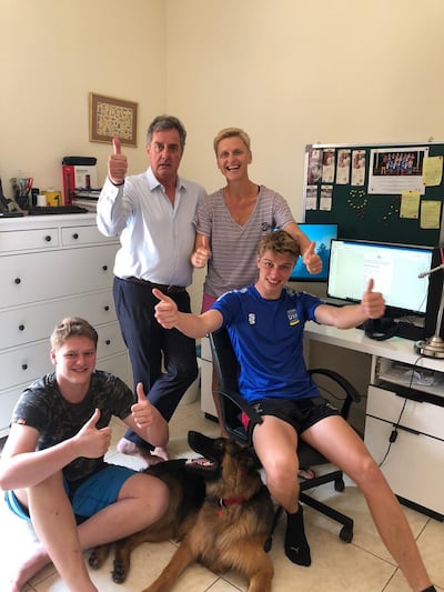 Antoni Crouchman (front right) celebrates results with his mother Ela (top right), father Barry (top left) and brother Alex (Bottom left). Courtesy BSAK